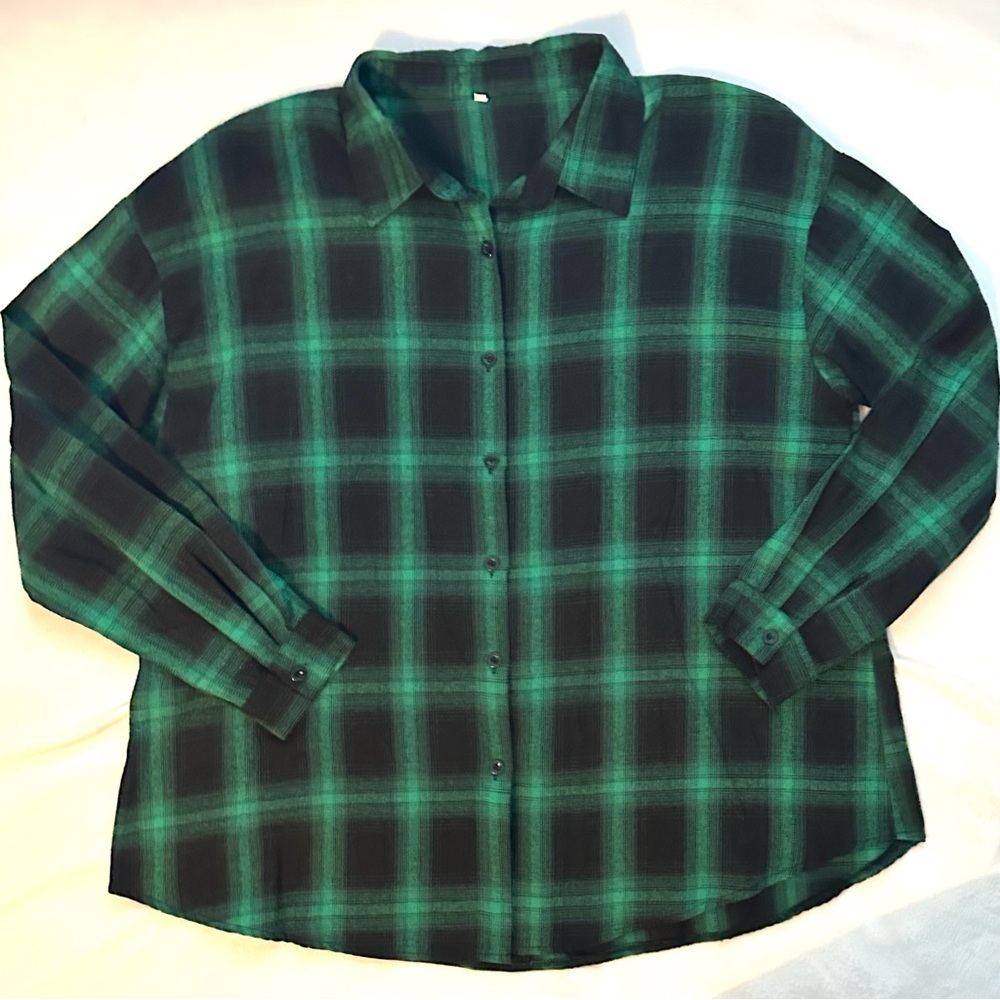 OOAK Upcycled Reworked New York Jets Plaid Flannel Shirt Button Up L Green Black - Picture 2 of 8